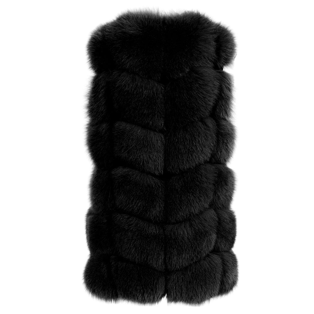 Chaleco Classy negro de piel de zorro