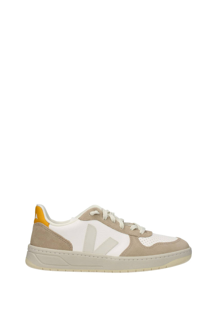 Sneakers V 10 Pelle Bianco Sahara - Veja - Donna